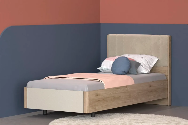 Кровать КР-5015-ГС-КМ-В 90х190 (Гикори Джексон Светлый/Кашемир Матовый/Велюр) - купить в Озерце