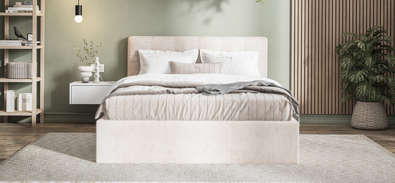 Кровать Белла 140*200 с ПМ велюр Monolit латте - купить в Озерце