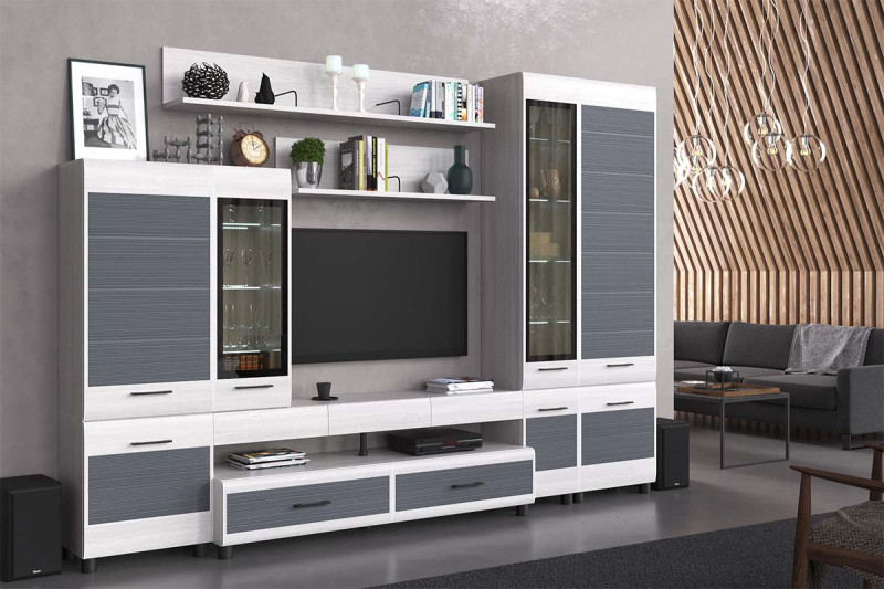 Гостиная Камелия-2 (Снежный ясень/Серый) — Мебель-центр Озерцо