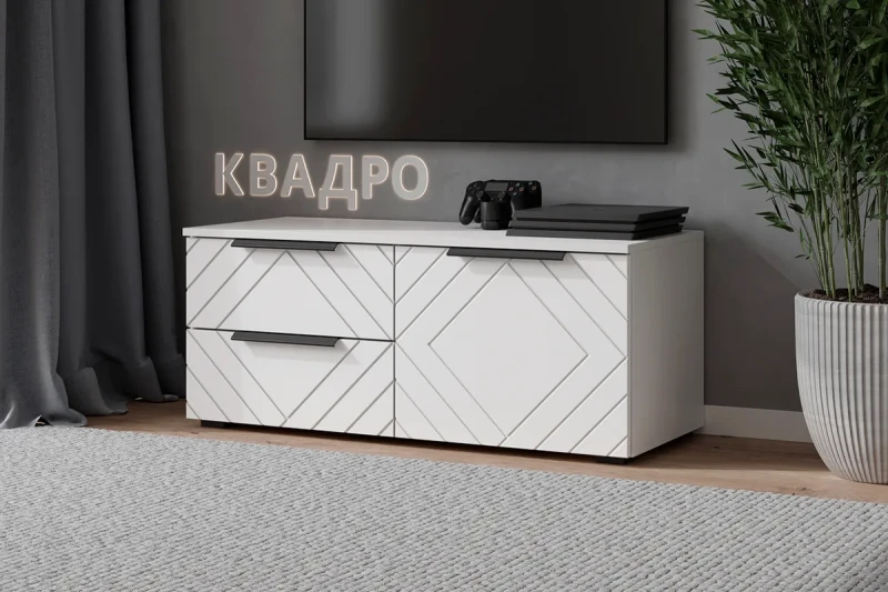 Тумба ТВ Квадро №5 (Белый / Тальк) — Мебель-центр Озерцо