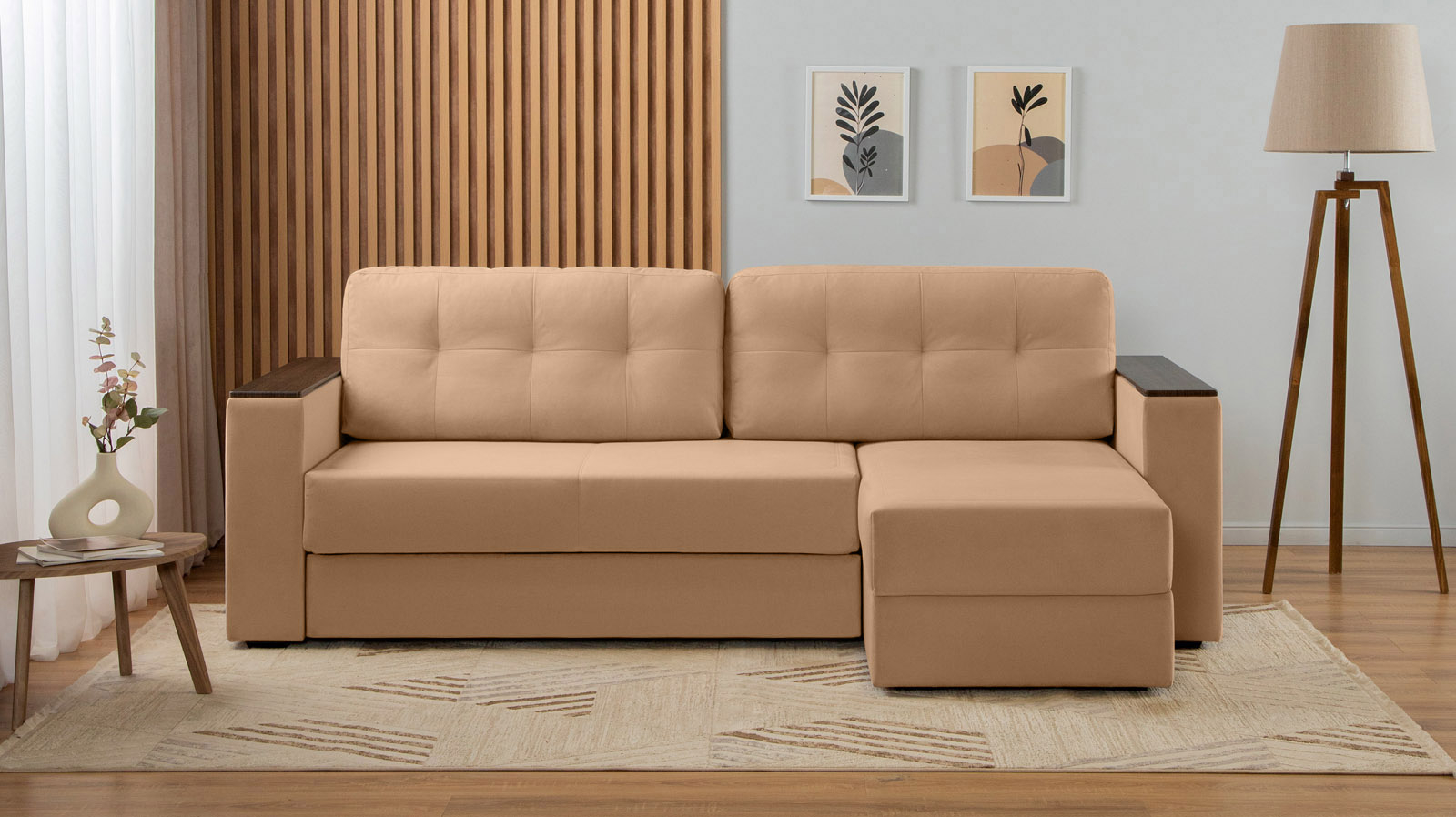 Диван угловой Loko Pro с хранением в подлокотниках, ткань Casanova Beige 164x212 — в мебель-центре Озерцо