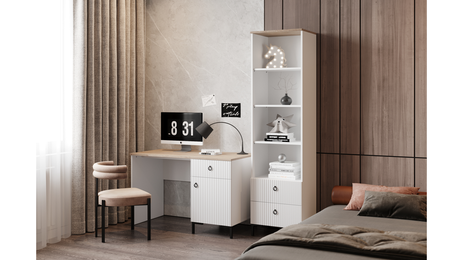 Стеллаж Zima, цвет Гикори кингстон+Белый, с 2 ящиками, 41x53 — купить в Озерце