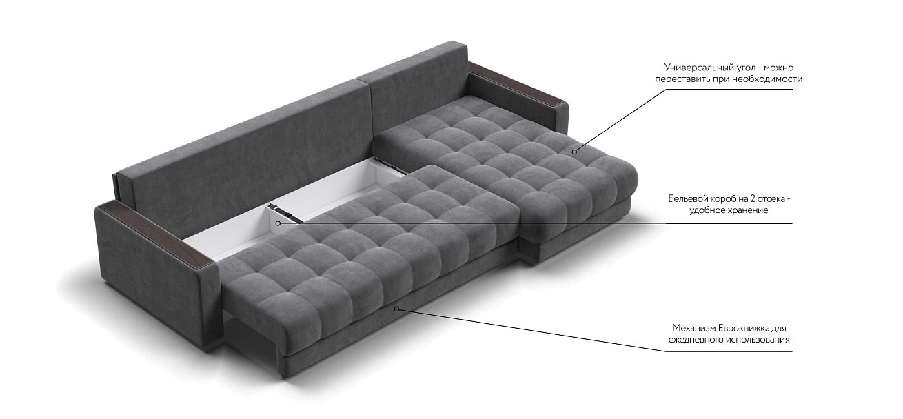 Угловой диван BOSS 3.0 MAX велюр Monolit серый — купить в Озерце