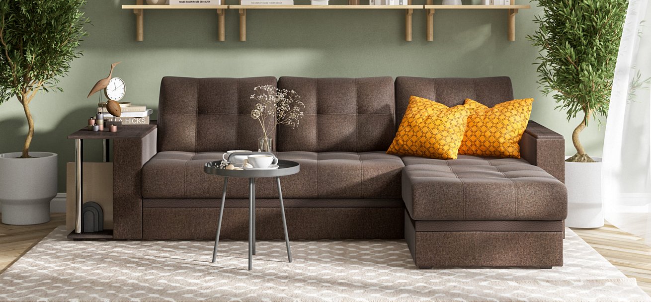 Атланта НПБ угловой диван Рогожка Мальмо шоколад — купить в Озерце