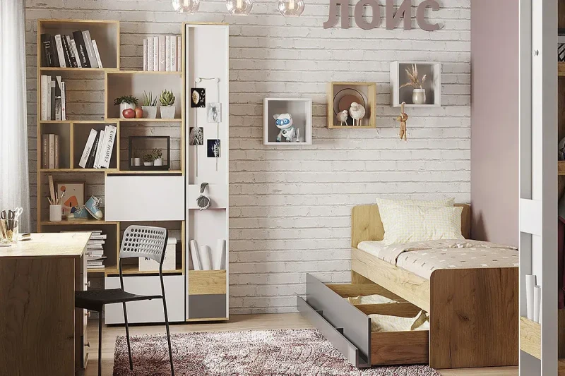 Детская Лойс (Дуб золотистый/Белый/Графит) — Мебель-центр Озерцо