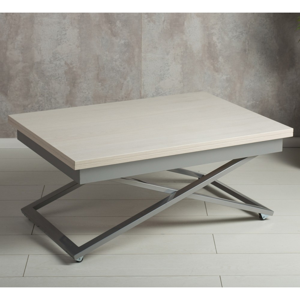 Стол-трансформер APOLLO дуб анкор светлый/серебро подстолье - купить в Озерце