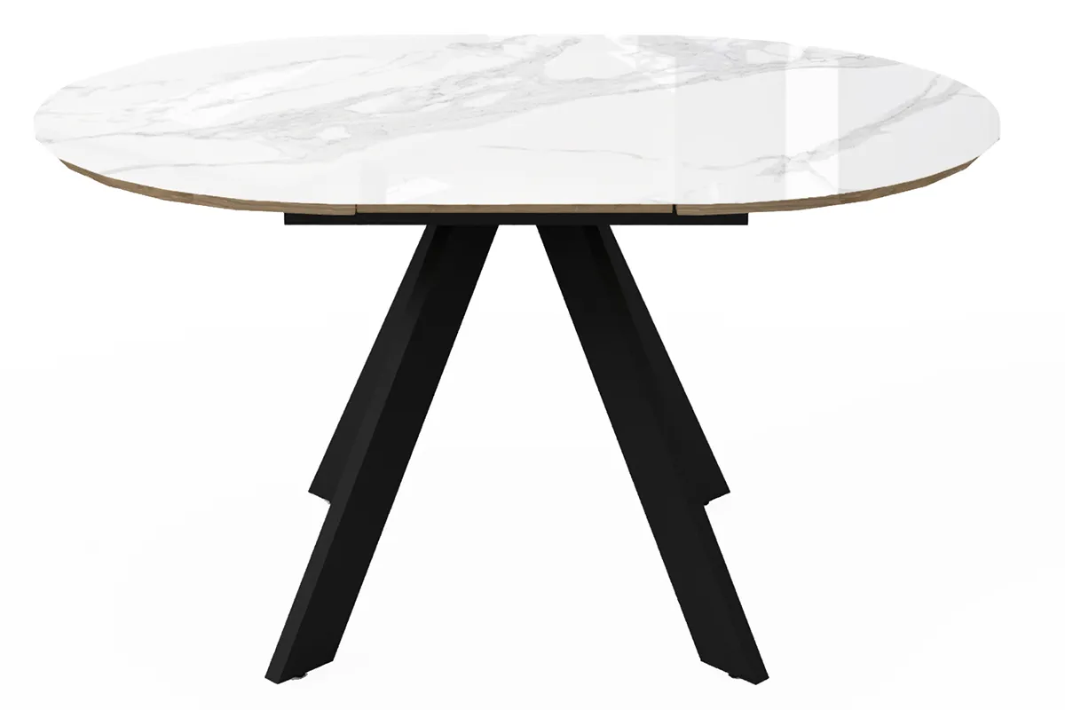 Стол обеденный Бонжур d 1000(вставка 400/Бабочка) (Стекло Оптивайт с фотопечатью Белый Мрамор/МДФ Белый/Черная/Металл черный) - купить в Озерце