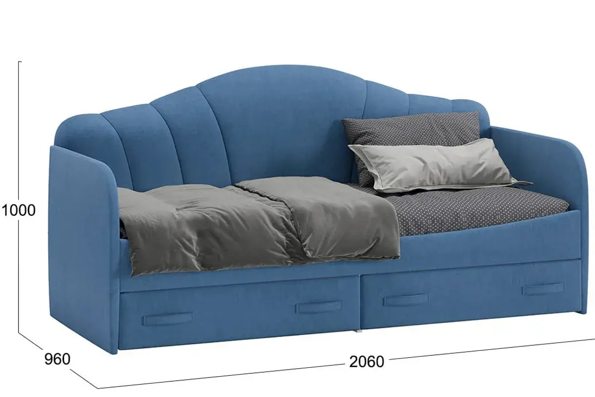 Кровать Сабрина ТД-307.12.02 90х200 (Велюр/Синий) - купить в Озерце