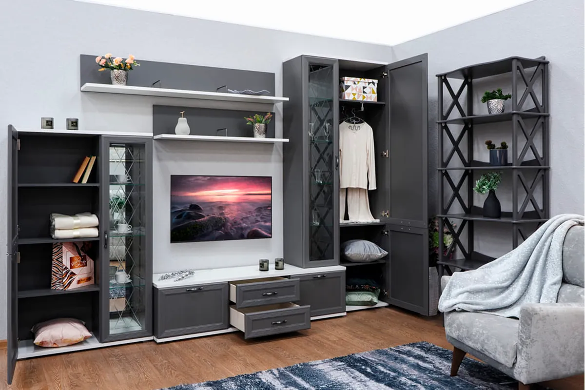 Шкаф многоцелевой Карина ШК-1041-СЯ-СО (Снежный Ясень/Серый Оникс) в мебель-центре Озерцо