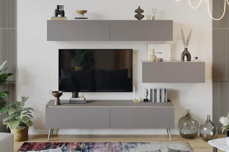 Гостиная Глосс №6 (Баттл Рок/Стекло Светлый Stone(St)/Бежевый) — Мебель-центр Озерцо