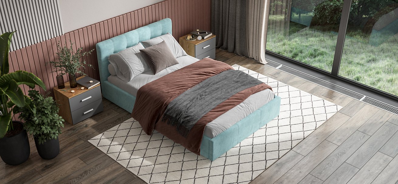 Кровать Белла 140*200 с ПМ велюр Monolit аква - купить в Озерце