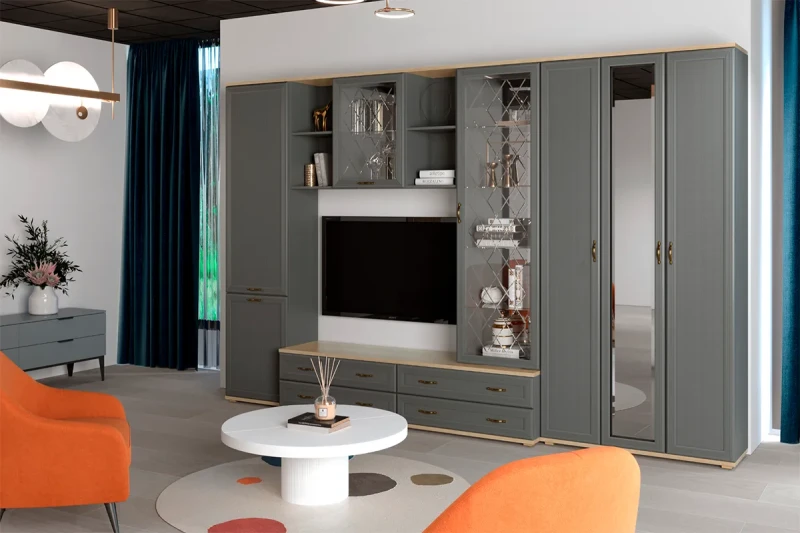 Гостиная Карина-15 (Гикори Джексон Светлый/Серый Оникс) — Мебель-центр Озерцо