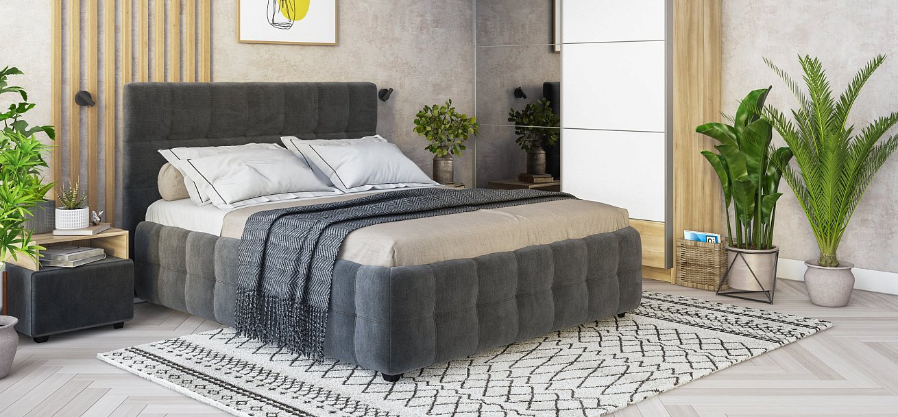 Кровать Босс 160*200 Про велюр Monolit серая - купить в Озерце