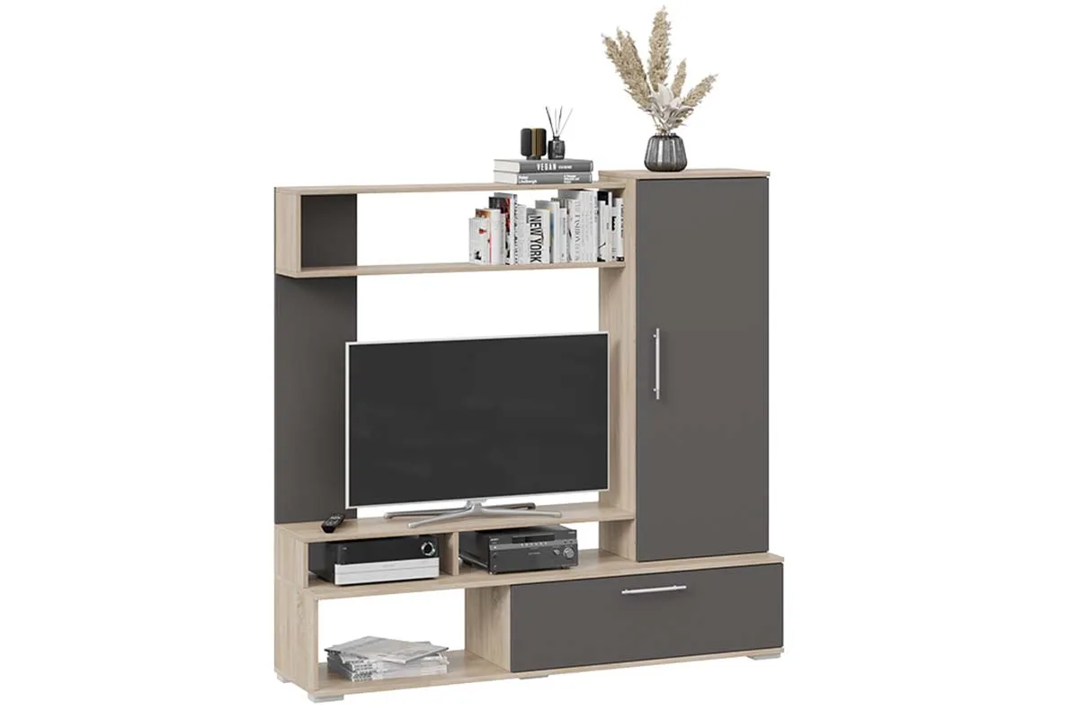 Стенка Сиена (Дуб Сонома/Графит серый) — Мебель-центр Озерцо