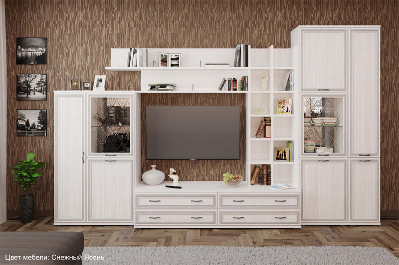 Гостиная Карина-5 (Снежный Ясень) — Мебель-центр Озерцо