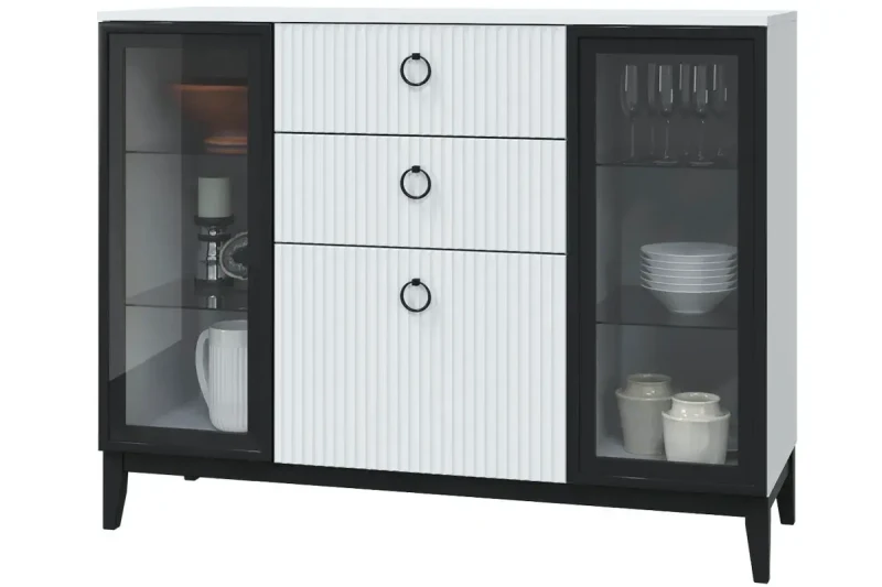 Комод Шарлиз с 2 стекл.дв. (Белое сияние/Белый снег) — Мебель-центр Озерцо