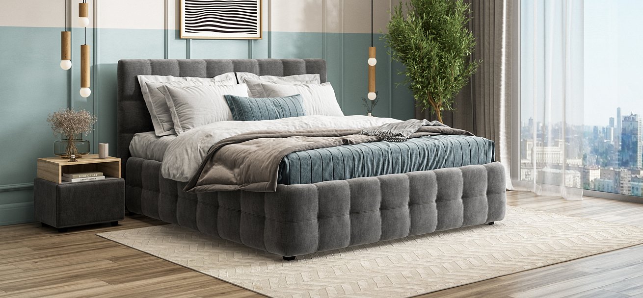 Кровать Босс 180*200 Про велюр Monolit серая - купить в Озерце