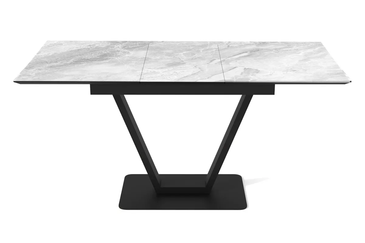 Стол обеденный Луи 1200(1600) (Стекло Оптивайт с фотопечатью Обсидан / МДФ черная шагрень / Металл черный) - купить в Озерце