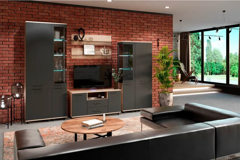 Гостиная Грейс комплект 3 (Ясень Асахи/Антрацит матовый) — Мебель-центр Озерцо