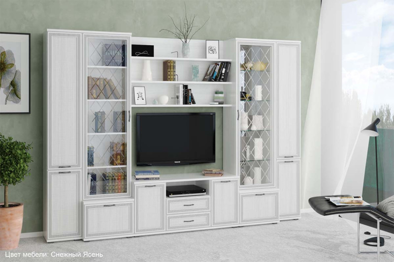 Гостиная Карина-7 (Снежный Ясень) — Мебель-центр Озерцо