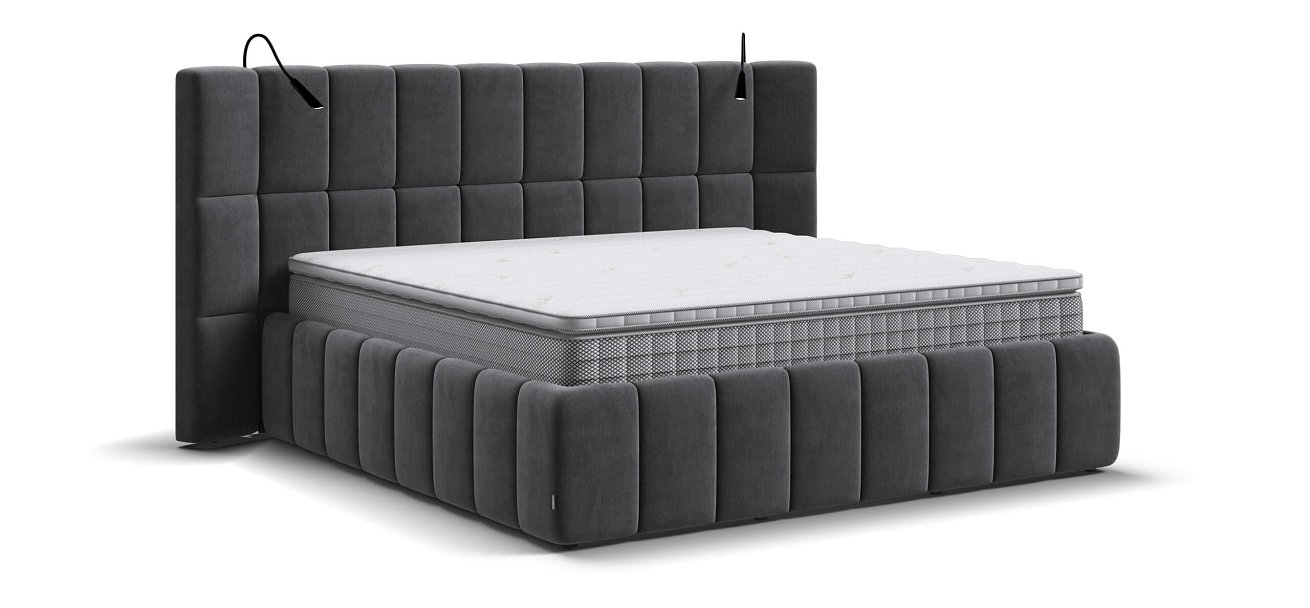 Босс ХО Кровать 180*200 Велюр Монолит серый - купить в Озерце
