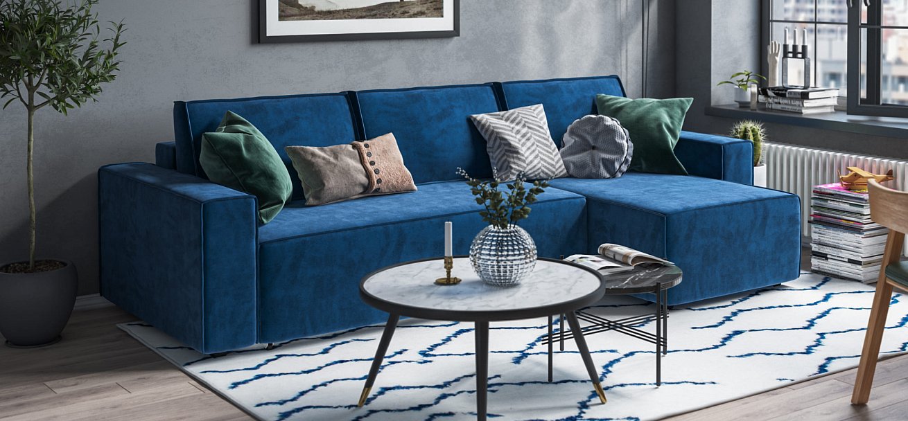 Норд угловой диван Велюр Монолит синий — купить в Озерце