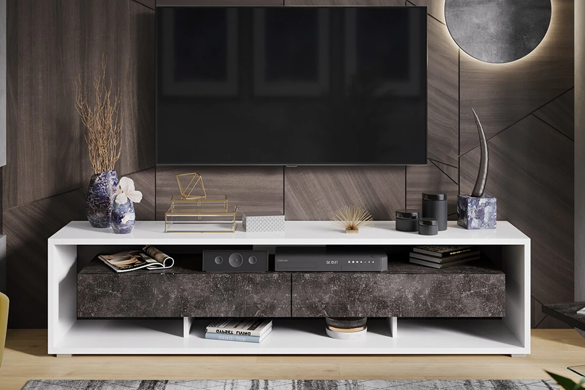 Тумба TV-2 Монтана (Белый/Ателье темный глянец) — Мебель-центр Озерцо