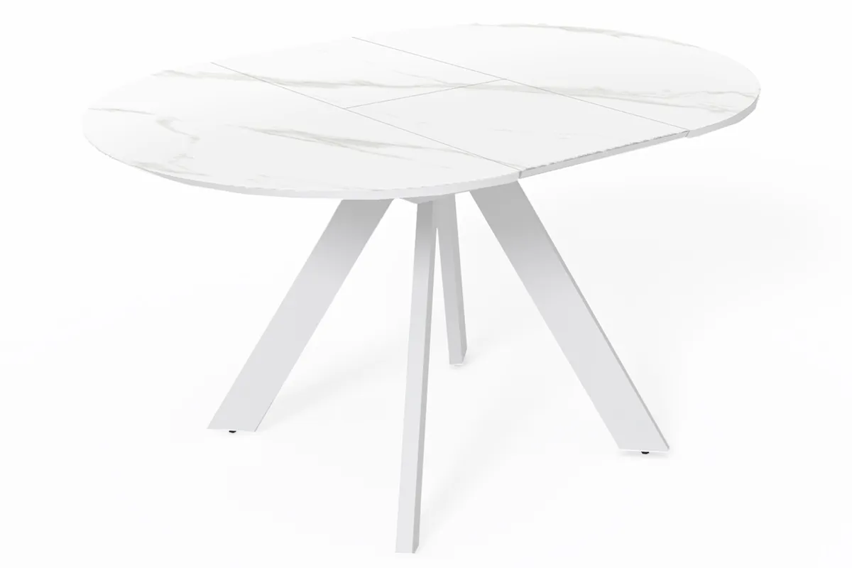 Стол обеденный Бонжур d 1000(вставка 400/Бабочка) (Керамика FNZ9206008-19 SNOW WHITE /МДФ Белая Шагрень/Металл Белый) - купить в Озерце