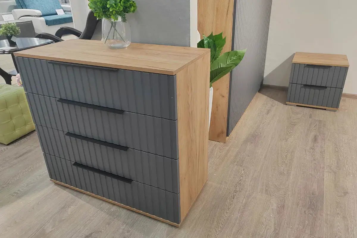 Тумба прикроватная Хилтон (Дуб Крафт золотой/Графит матовый) — Мебель-центр Озерцо