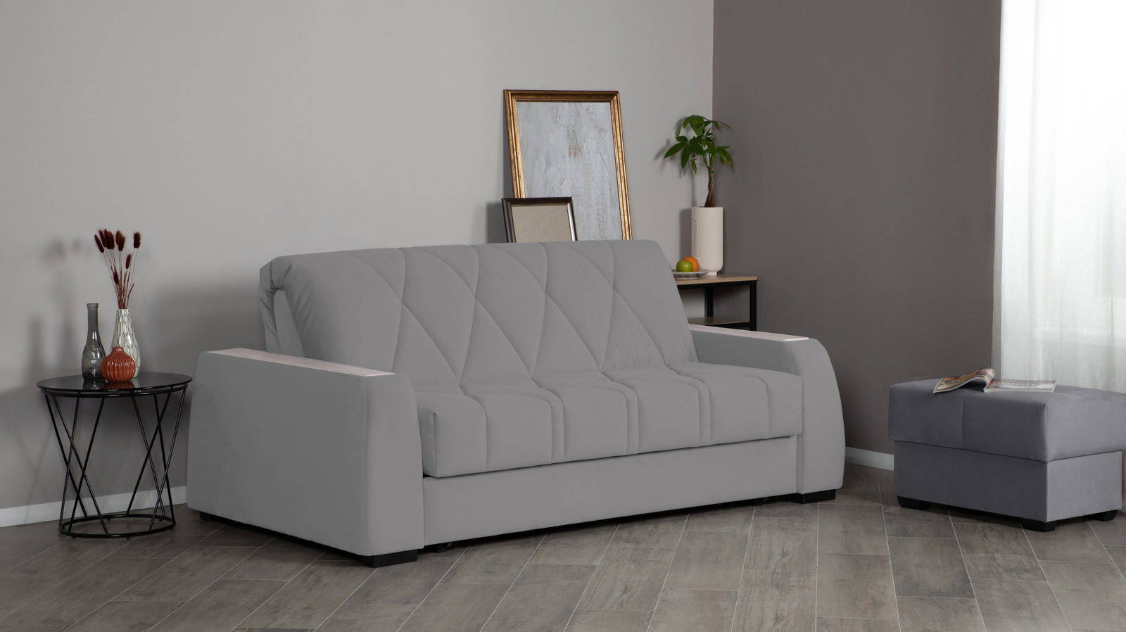 Диван - кровать Domo Pro с накладкой цвета ясень, стежка ромб, ткань Sky Velvet 08 160x216 — в мебель-центре Озерцо