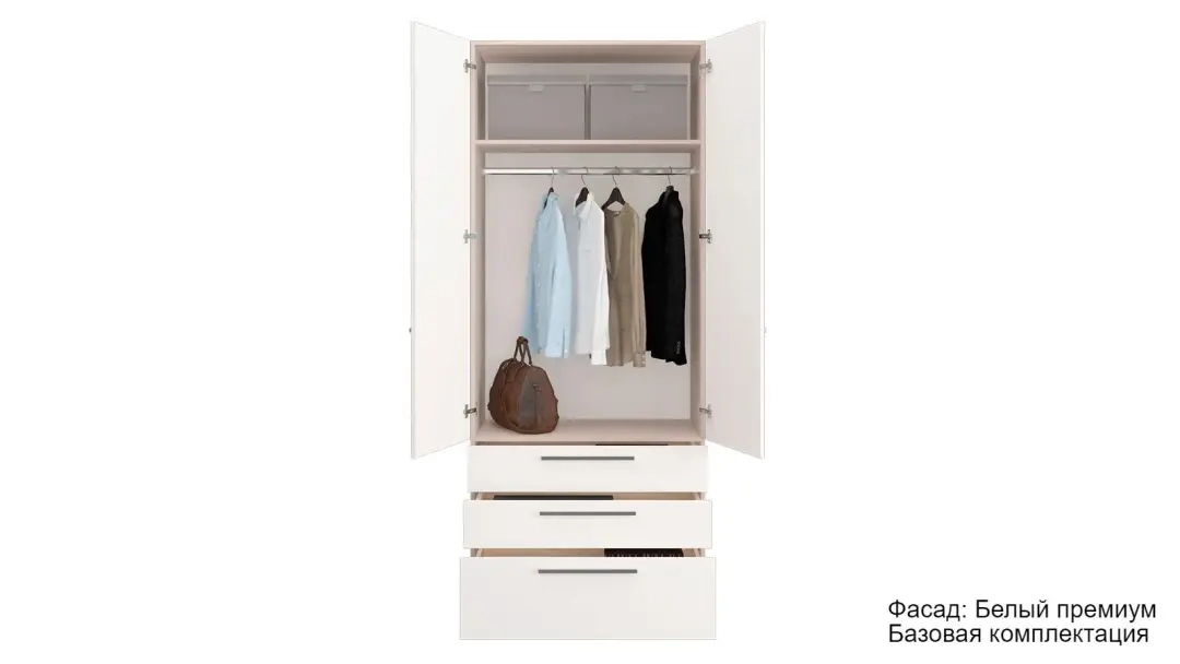 Шкаф двухдверный Noble 90 см с ящиками, цвет Ясень&Белый 53x90 — купить в Озерце