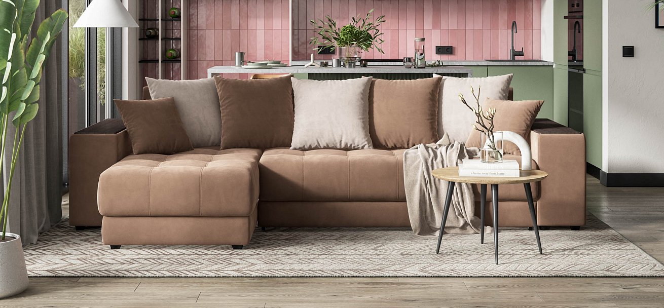 Дубай угловой диван Велюр Монолит мокко, Монолит латте — купить в Озерце