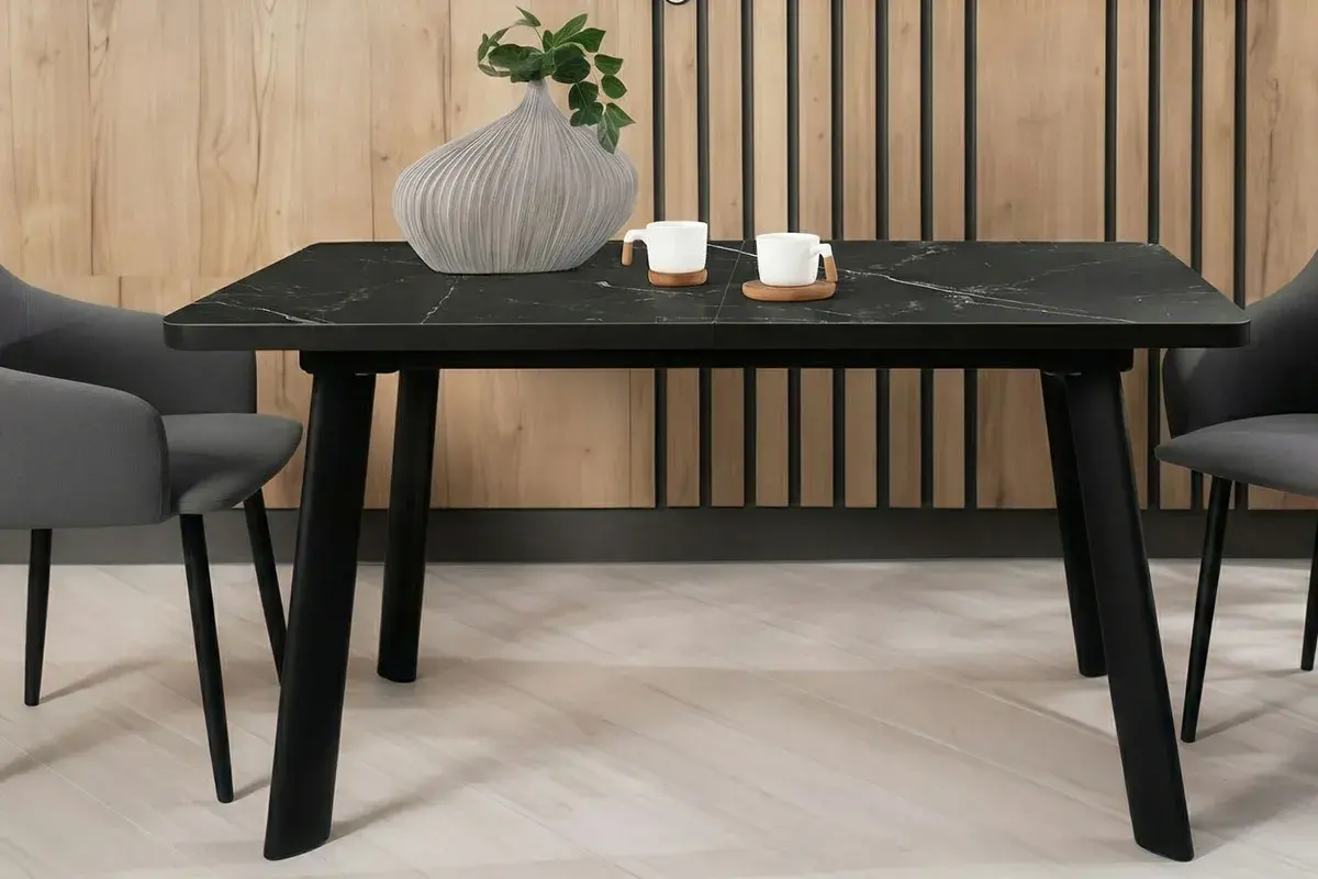 Стол обеденный Норд 1400х800 (Керамика YB90200B6 Matte Черный мрамор / ЛДСП с черной кромкой / Металл черный) - купить в Озерце