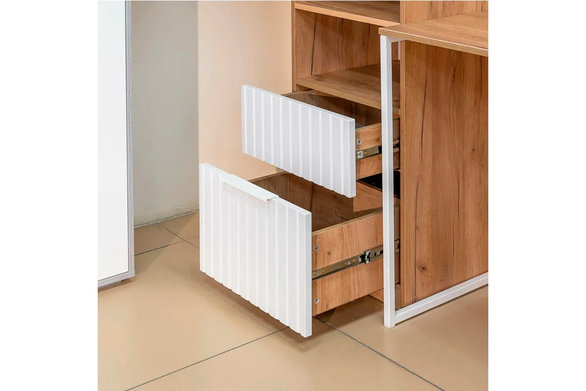 Стол письменный Хилтон Тип 1 (Дуб Крафт Золотой/Белый матовый) — Мебель-центр Озерцо