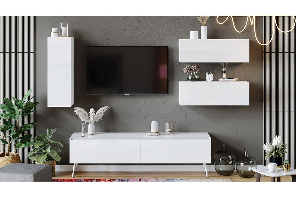 Тумба для теле- и радиоаппаратуры Глосс с опорами СМ-319.03.011 (Белый глянец) — Мебель-центр Озерцо