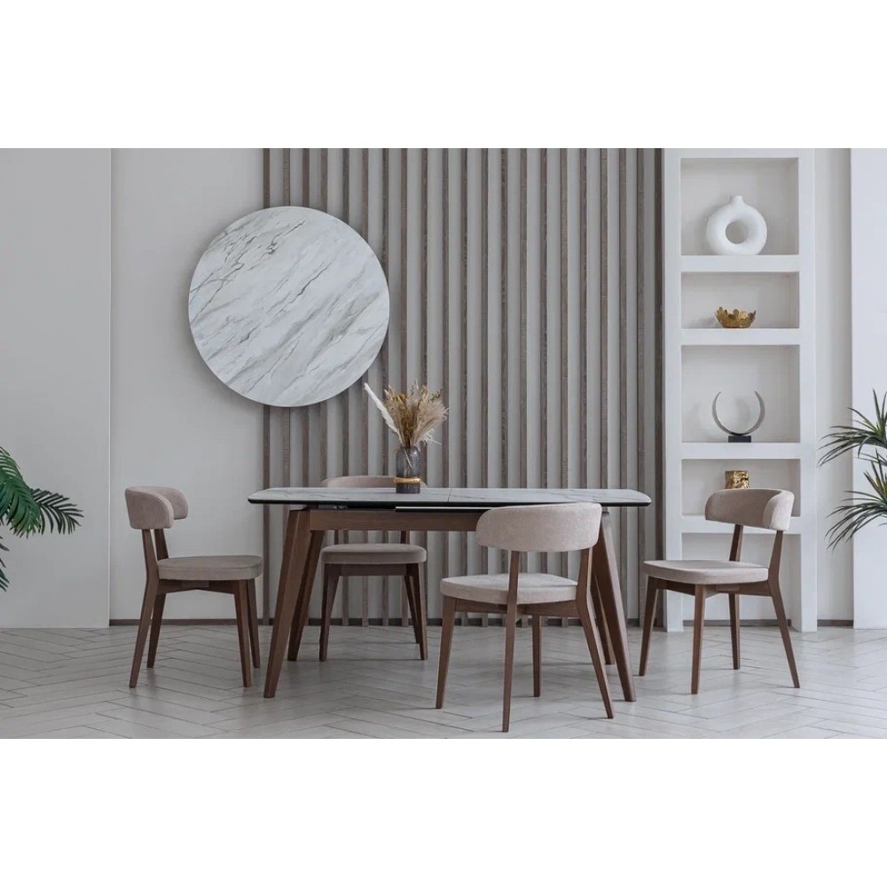 Стол БЕРГАМО-АВТО 89x160/200 керамика белый+золото мат/дуб олово - купить в Озерце