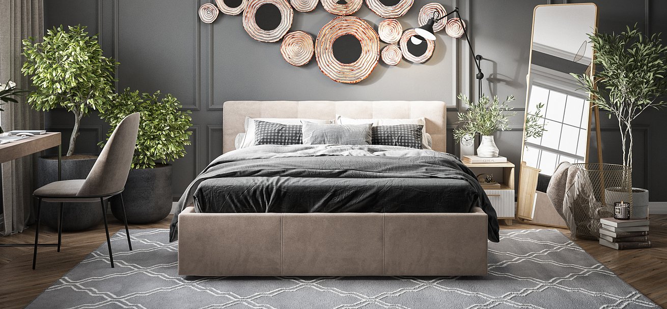 Белла Кровать+ПМ 160*200 Велюр Монолит латте - купить в Озерце