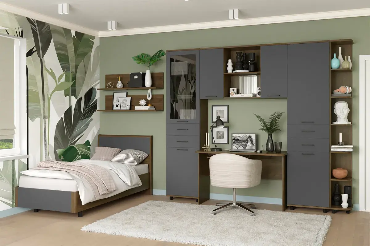 Кровать 90х190 КР-5005-ГТ-АМ (Гикори Джексон Темный/Антрацит Матовый) - купить в Озерце