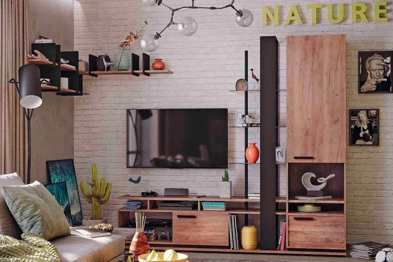 Гостиная Nature комплект 2 (Дуб Табачный Craft/Черный) — Мебель-центр Озерцо