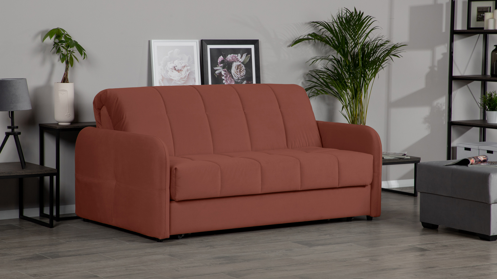 Диван - кровать Domo Pro с мягкими подлокотниками, стежка квадрат, ткань Casanova Marsala 180x216 — в мебель-центре Озерцо