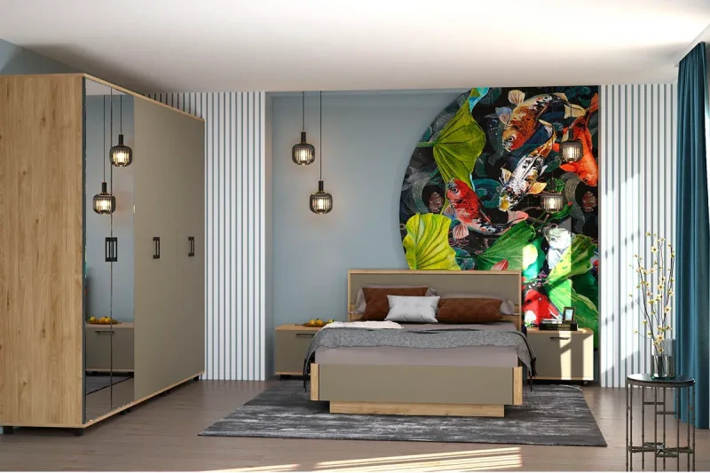 Спальня Грейс комплект 5 (Гикори Джексон Светлый/Латте Матовый) - купить в Озерце