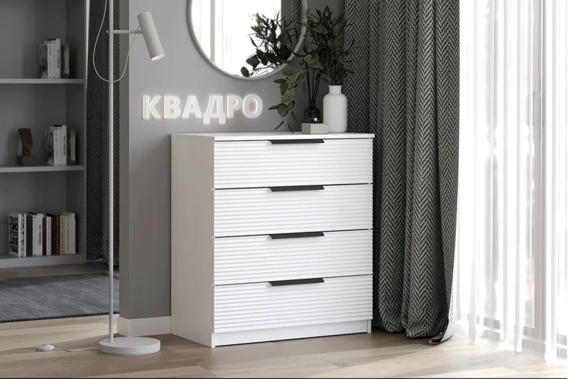 Комод Квадро №750.3 (Белый / Тальк) — Мебель-центр Озерцо