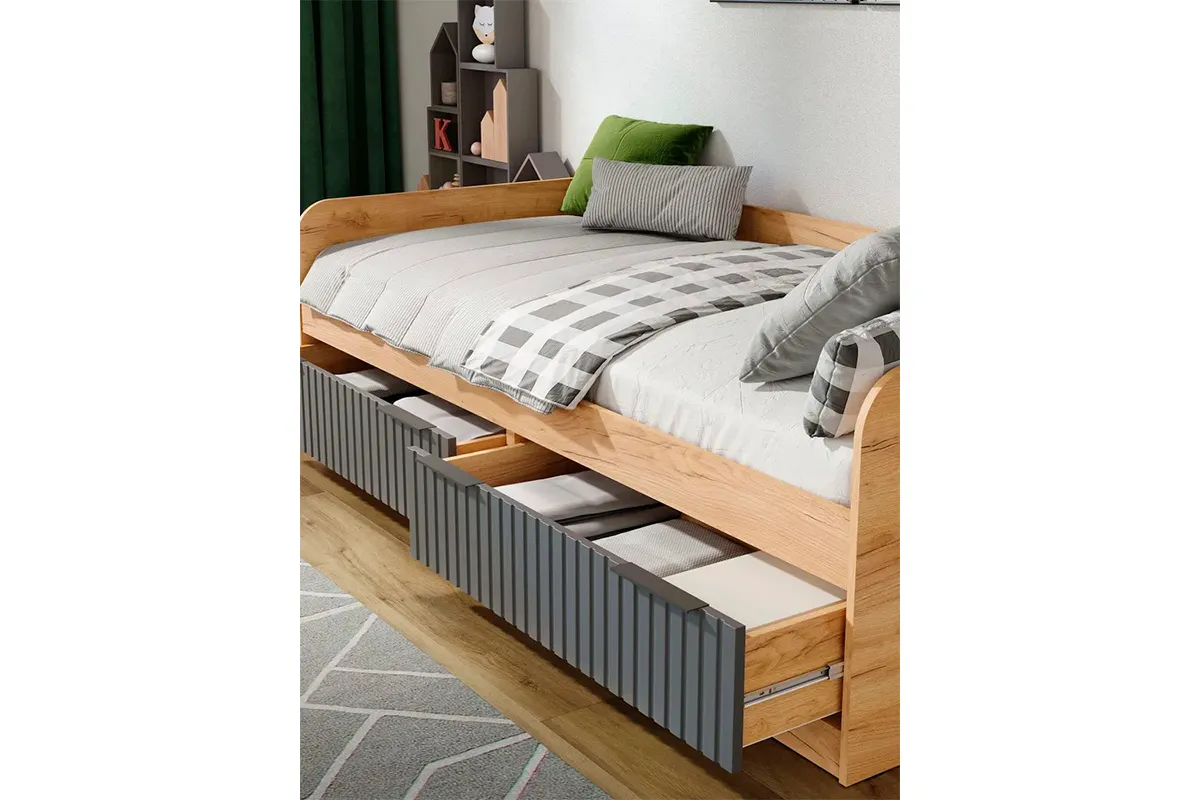 Кровать комбинированная Хилтон 90х200 Тип 1 (Дуб Крафт золотой/Графит матовый) - купить в Озерце