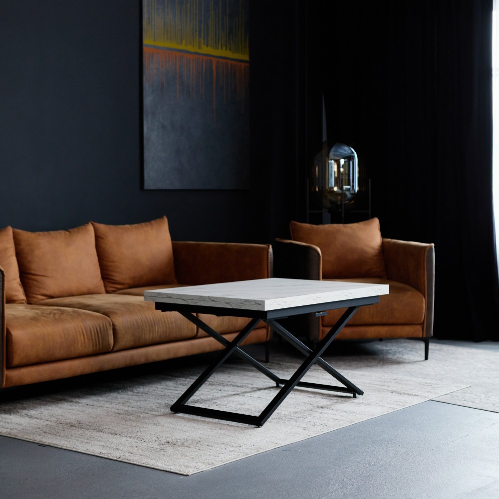 Стол-трансформер COMPACT белый мрамор/черное подстолье - купить в Минске в мебель-центре Озерцо Стол-трансформер COMPACT белый мрамор/черное подстолье - купить в Озерце