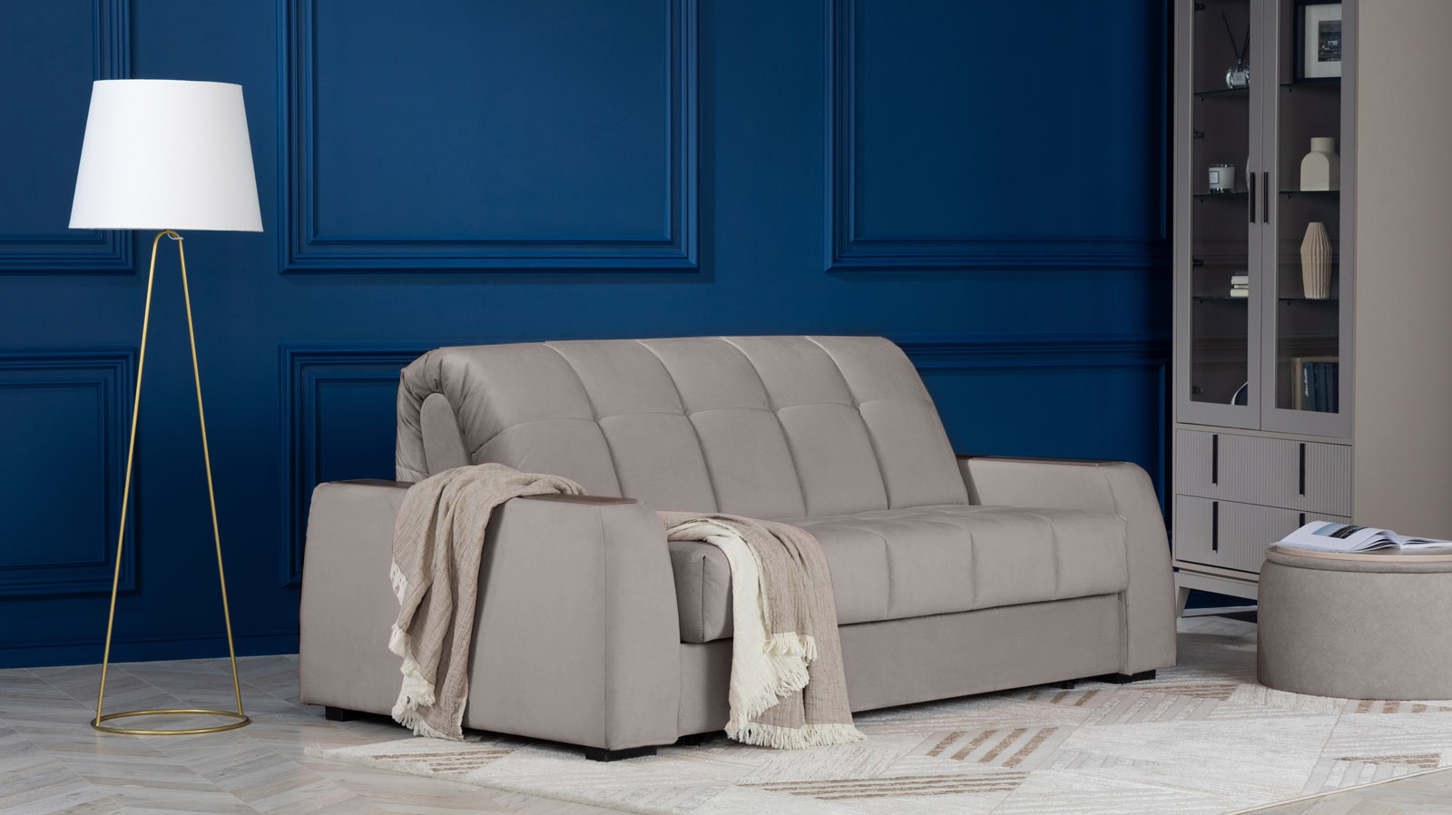 Диван - кровать Domo Pro с накладкой цвета венге, стежка квадрат, ткань Casanova Grey 140x216 — в мебель-центре Озерцо