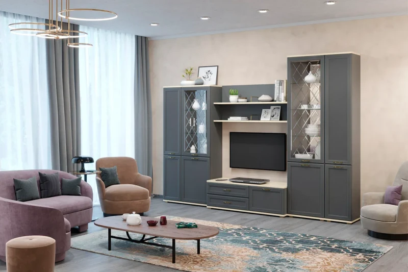 Гостиная Карина-24 (Ясень Асахи/Серый Оникс) — Мебель-центр Озерцо