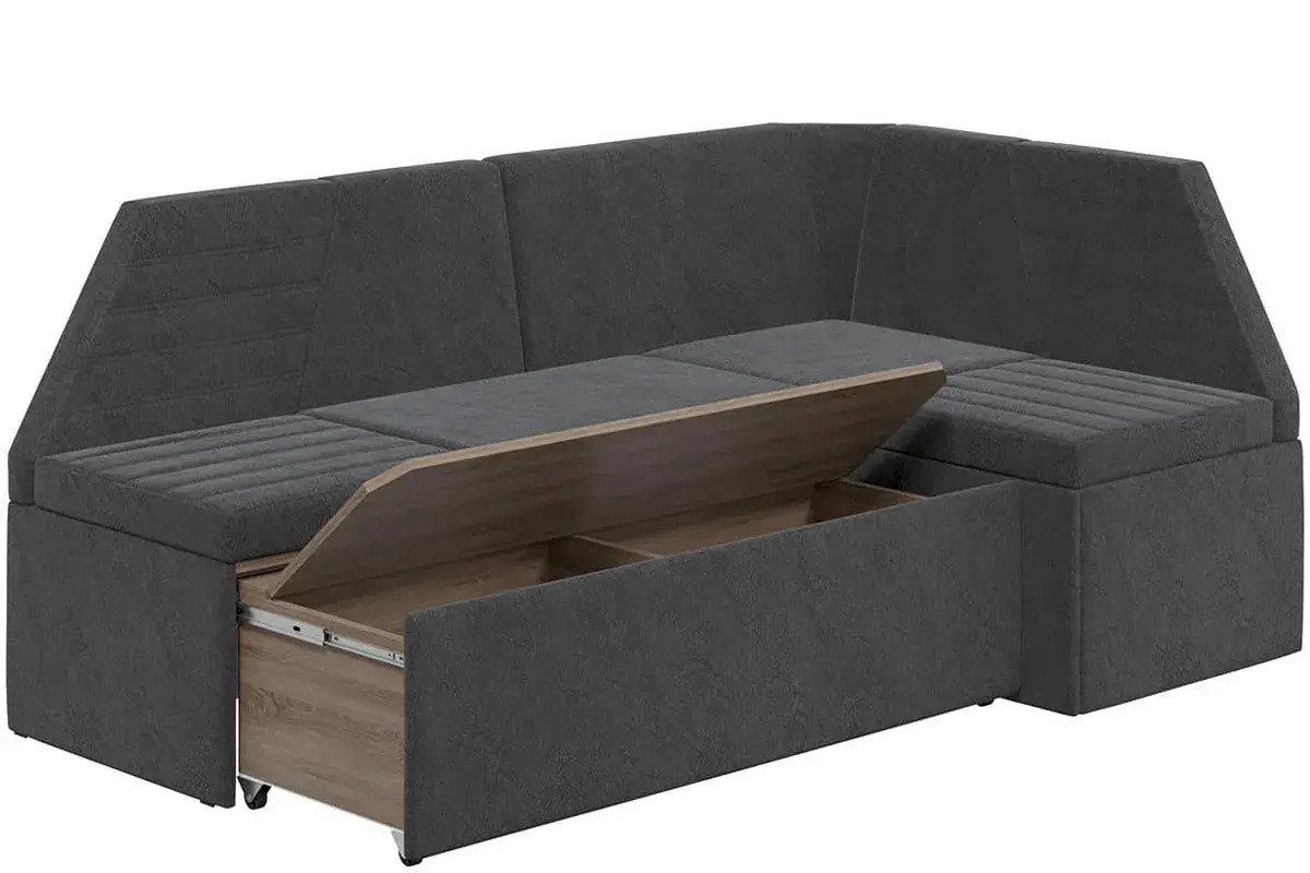 Скамья угловая Лондон со спальным местом Исп. 2 (Дуб сонома трюфель/Микровелюр Wellmart Graphite) - купить в Озерце