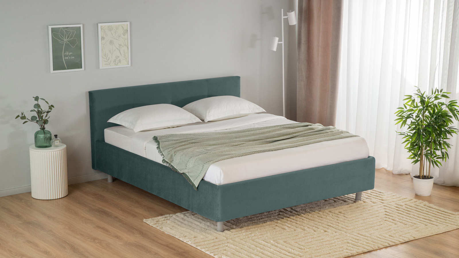 Кровать с ортопедической решеткой Vanessa Nova, ткань Casanova Seawave, 140x200 - купить в Озерце