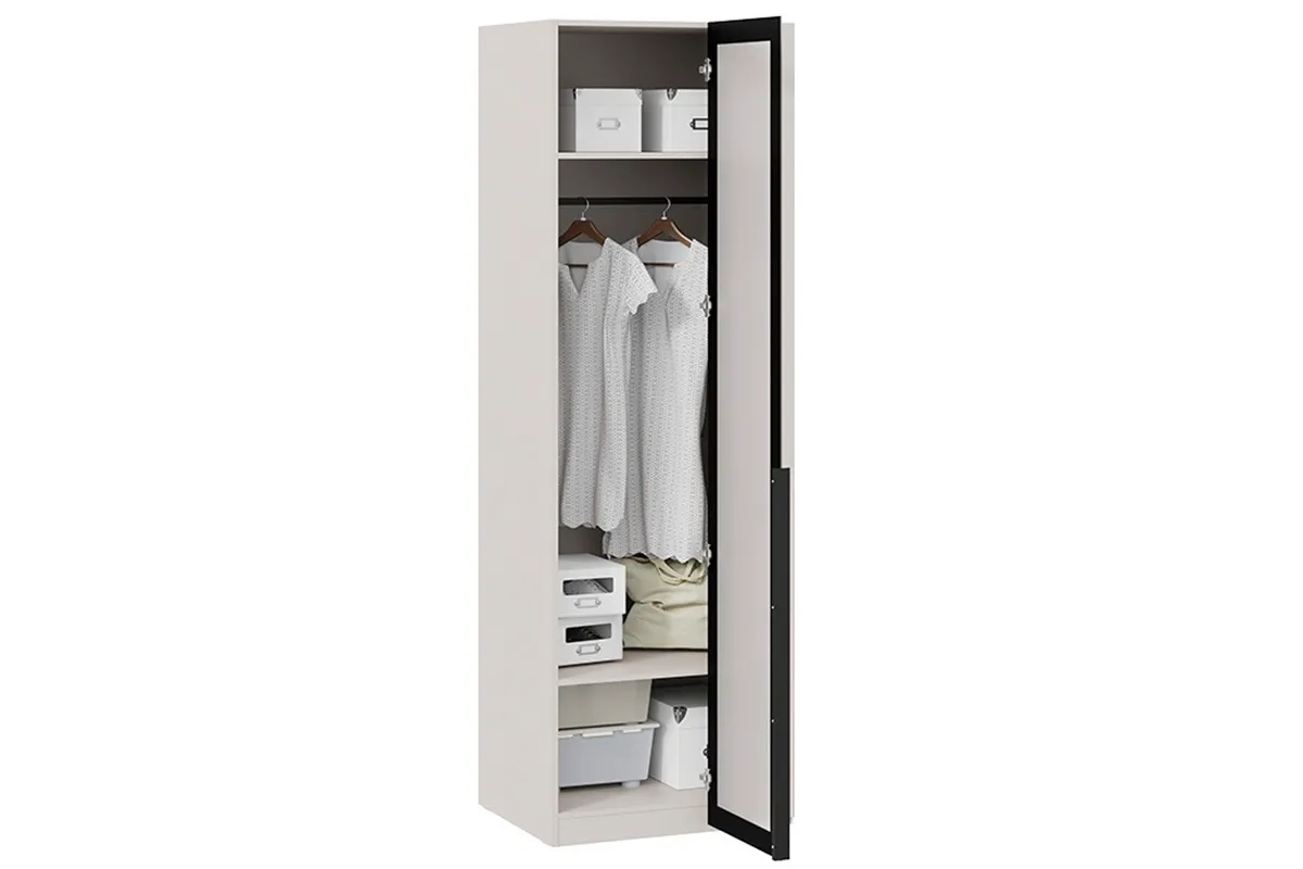 Шкаф угловой Порто СМ-393.07.011 (580) с 1 дверью со стеклом (Кашемир матовый / Графит / Стекло сатин черное) в мебель-центре Озерцо