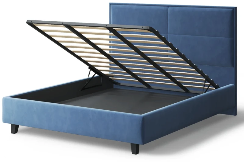 Кровать на опоре Скай с ПМ и бельев. ящ 160х200 (Бренди лайт 08/Синий) - купить в Озерце